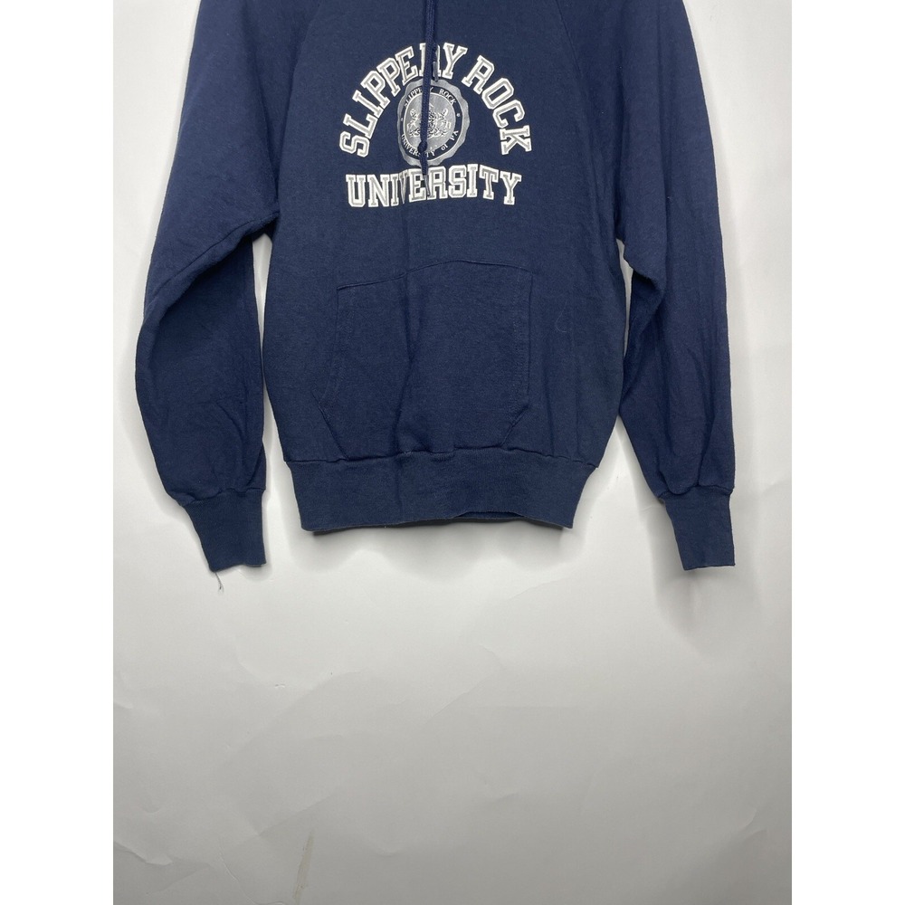 Vintage Slippery Rock University Hoodie Size Medium Blue Pullover College 80s 90 - Picture 3 of 7